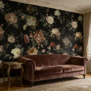 Rose Background Self-Adhesive Wallpaper Roll, Vintage Floral Design, Cream Color Peach Roses, Washable Seamless Decorative Sticker