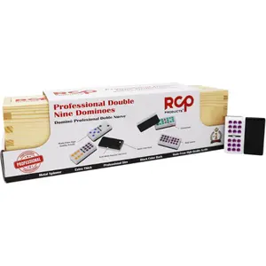 Dominos Set for Adults – Professional Double 9 Dominoes Set of 55 Tiles, Metal Spinner, Classic and Travel Board Game with Wood Case Juegos de Mesa (Black)