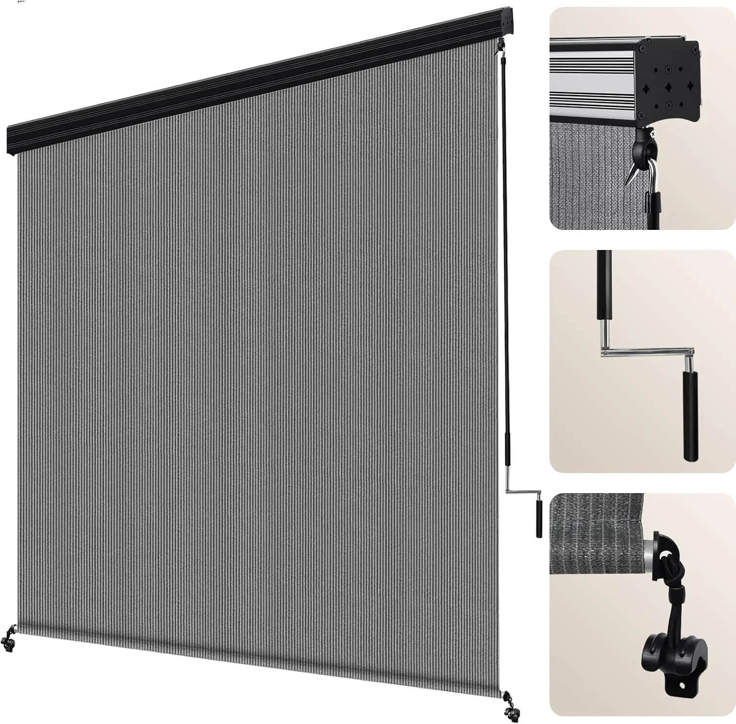Artpuch Outdoor Roller Shades Aluminum Valance, Cordless Sun Shade Cloth Roll,HDPE Material for Patio Porch Pergola,Easy Install,Wand Operation