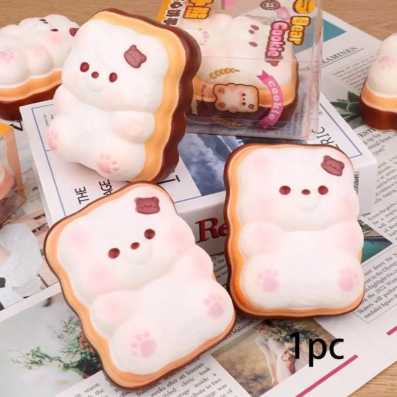 Kawaii Bear Biscuit Squishy, Lovely Food Style, Soft Touch Anti-Stress Toy, Decompression Squeeze, Perfect Gift for Teens & Girls, Stress Relief Accessory, Kawaii Squishies