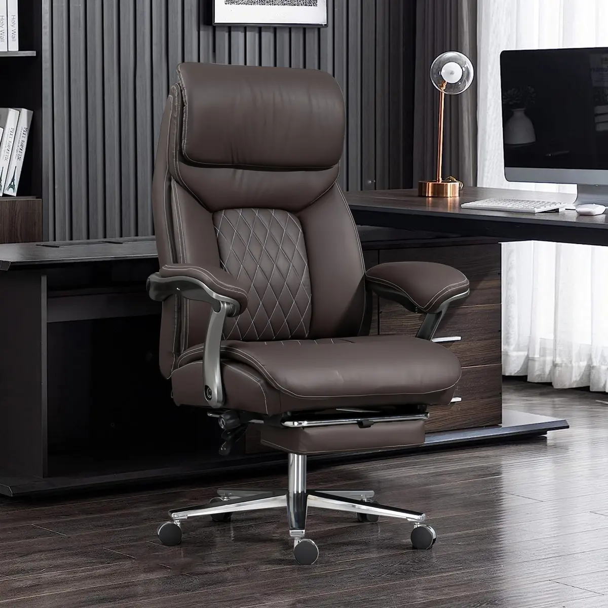 【Summer sale】 Big and Tall Office Chair 600 lbs Extra Wide Leather Luxury Executive Chair with Retractable Footrest, Heavy-Duty Ergonomic Chair, High Back Computer Chairs with Adjustable Height