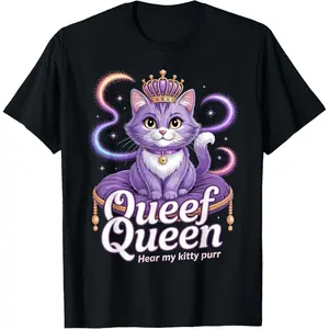 100% Cotton Funny Purple Queen cat Dirty Joke Kitty Purr Rude Cat Meme T-Shirt