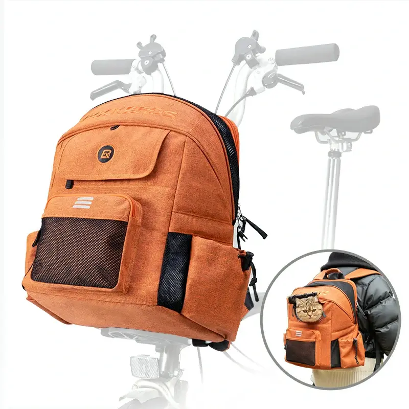ROCKBROS Cycling Bike Animal Carrier Backpack for Small Pets, Breathable Mesh Panels, Secure Functional Design, 21L Capacity, Fits Pets Up to 14 lbs, Grey for Outdoor Trips