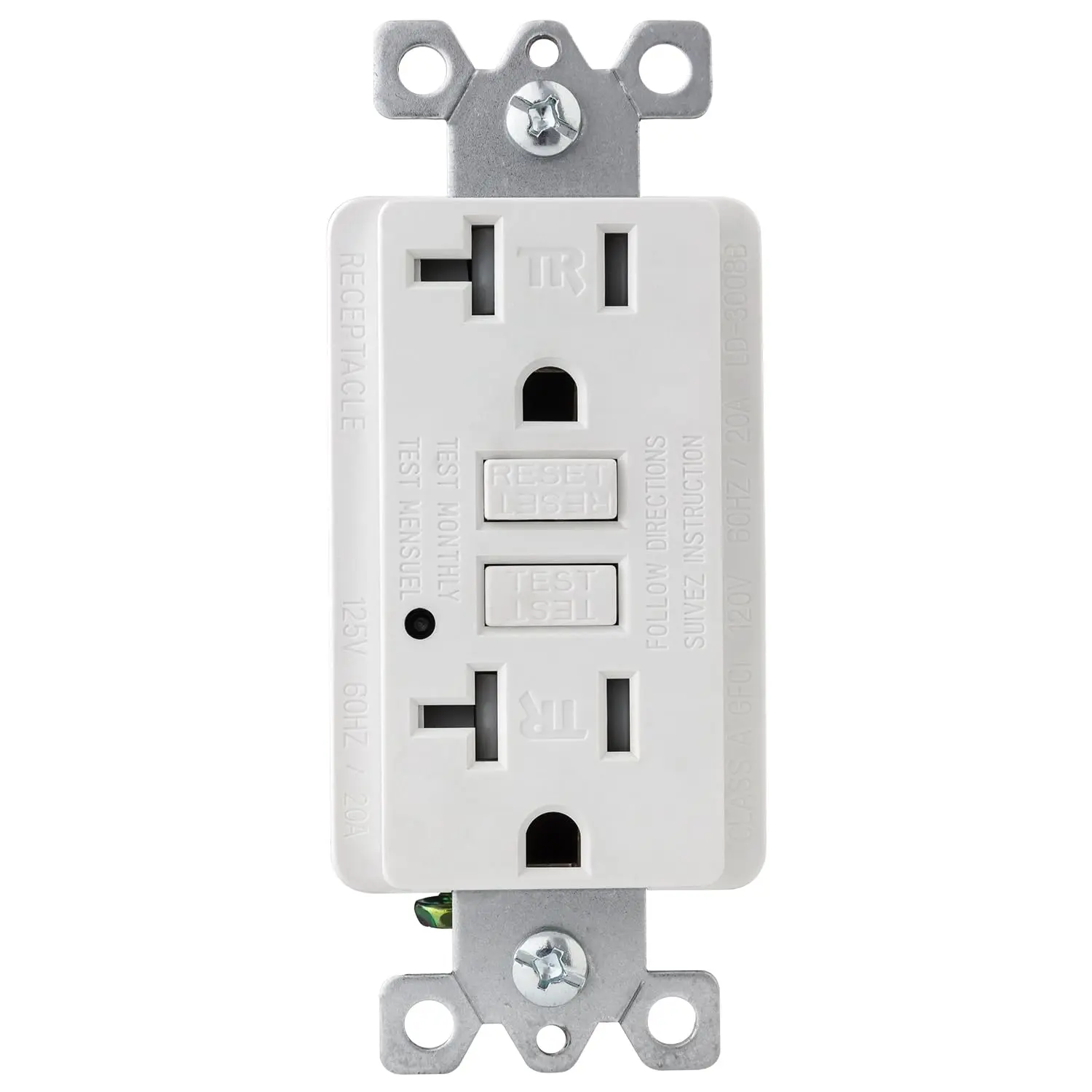 20A GFCI Outlet, Tamper Resistant (TR), Self-Test, 125V Duplex Receptacle with Wall Plate, UL Listed, White