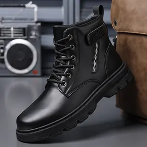 Men's Classic Casual High-Top Shoes Simple Versatile Design Waterproof Non-Slip Soft Sole Comfortable Formal Shoes printed leather boots hiking Boy Footwear black boots Closed Women black boots