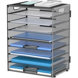9-Tier Paper Letter Tray Desk Organizer With Handles, Mesh File Holder for Organization, Paper Sorter Desk Organizer for Office, Home & School, Black
