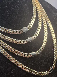 14k Gold Plated Monaco Chain, Bracelet, Anklet Cuban Link 6mm-8mm 7"-24"