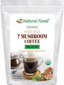 Organic Instant 7 Mushroom Coffee (Black) - Z Natural Foods - Support your Health - Healing Mushrooms in a Great Tasting Dark Roast Coffee Beverage.