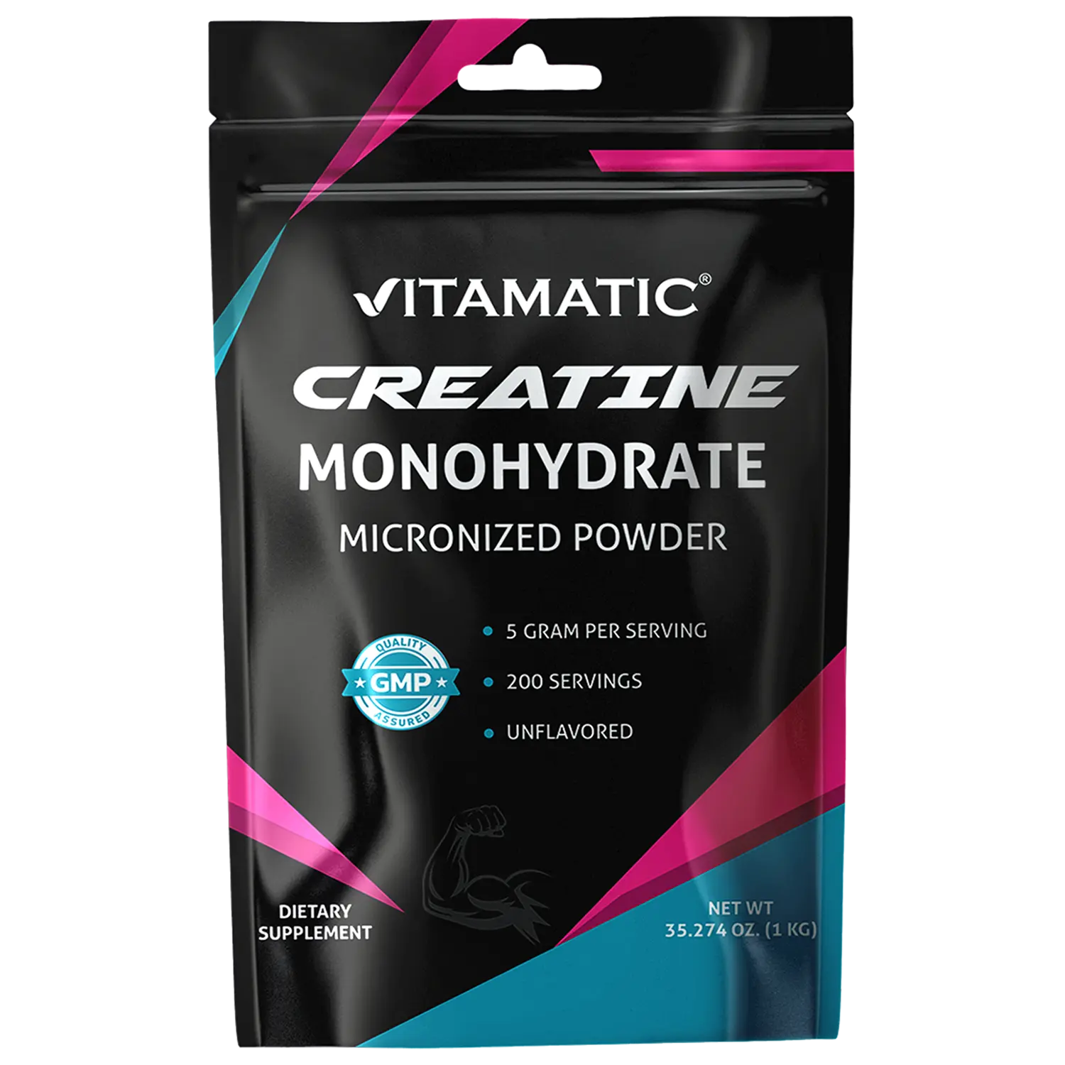 Vitamatic Micronized Creatine Monohydrate Powder - 5000mg Per Serving, 35.27 oz (1kg) Unflavored, 200 Servings, Sugar Free, Vegan, Non-GMO, Gluten-Free Adults' Fitness Supplement for Muscle Building, Energy Boost, Fitness Dietary Supplement, Nutrition Sup