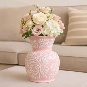 Handmade Talavera Flower Vase | Pink & White