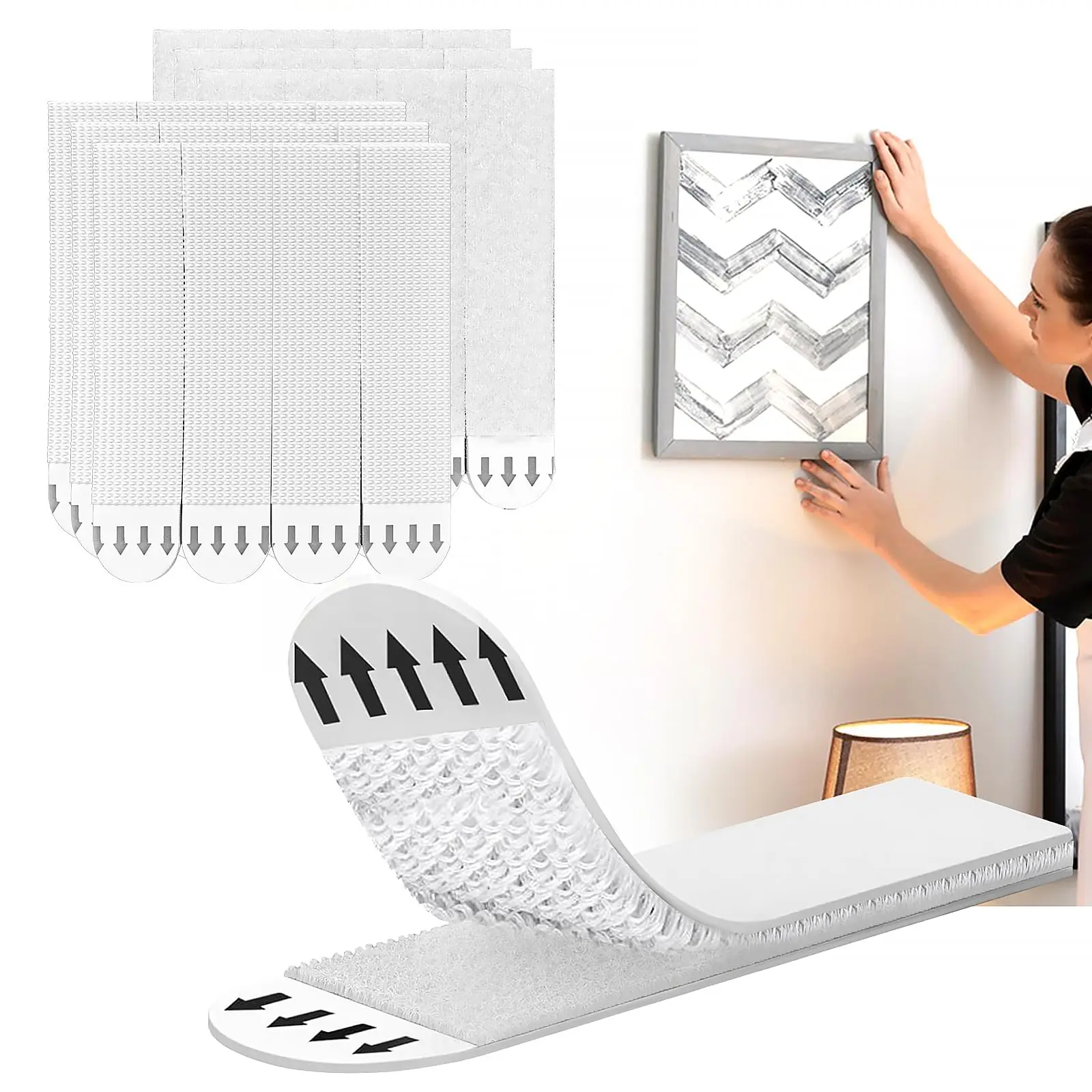 Large Picture Hanging Strips Heavy Duty, 24-Pairs(48 Strips) Sticky Picture Hangers for Walls No Damage Wall Picture Hangers Without Nails Refill Adhesive Poster Strips