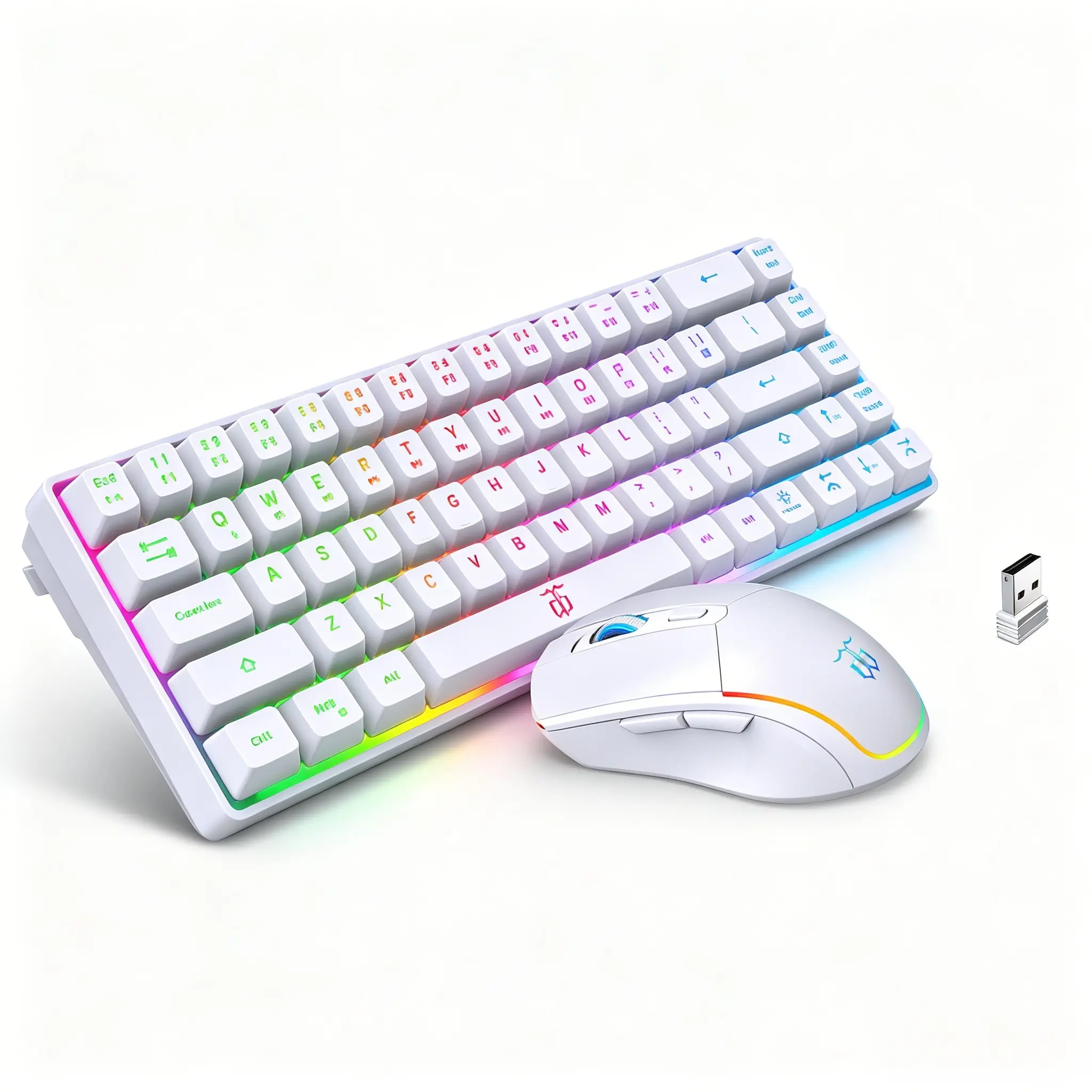 60% Space-Saving Wireless Keyboard Mouse Set, Computer Accessories Combo with 2000mAh Rechargeable Lightweight Anti-Ghosting Membrane Keys, RGB Lighting, Mechanical Feel, 6-Speed DPI 6D Mouse for Gamers/Office Use