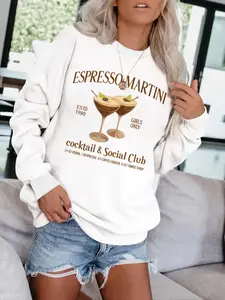 Women's Casual Espresso Martini Cocktail Print Sweatshirt, Soft Long Sleeve Round Neck Pullover, All-Season Comfort