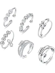 6 Pcs Anxiety Rings for Women Fidget Peace Rings for Anxiety Stackable Rings for Women Stress Reliever Spinner Ring Adjustable Fidget Rings for Anxiety