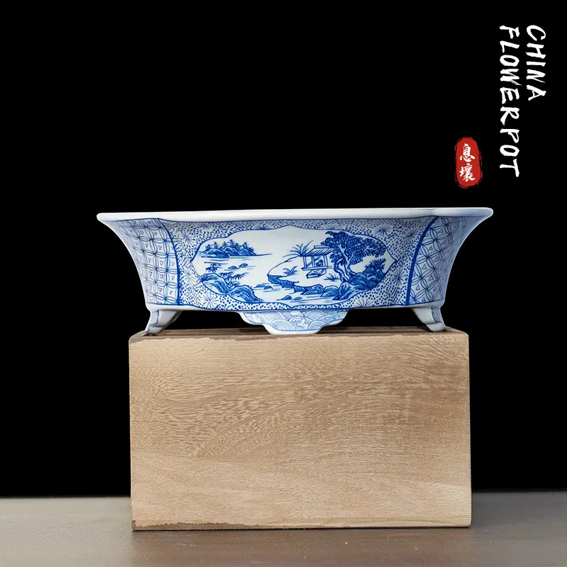 Xirang Ceramic Decorative Garden Pot with Landscape Painting, Planting Pot for Flower Bonsai (Model 0004), Decorative Garden Pots, Planting Pots