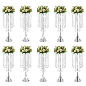 CNCEST Luxurious Acrylic Crysta 21.9" Tall Silver Trumpet Shape Tabletop Centerpiece for Weddings Parties Events Home Decor 10Pcs Durable Reusable Iron Vase