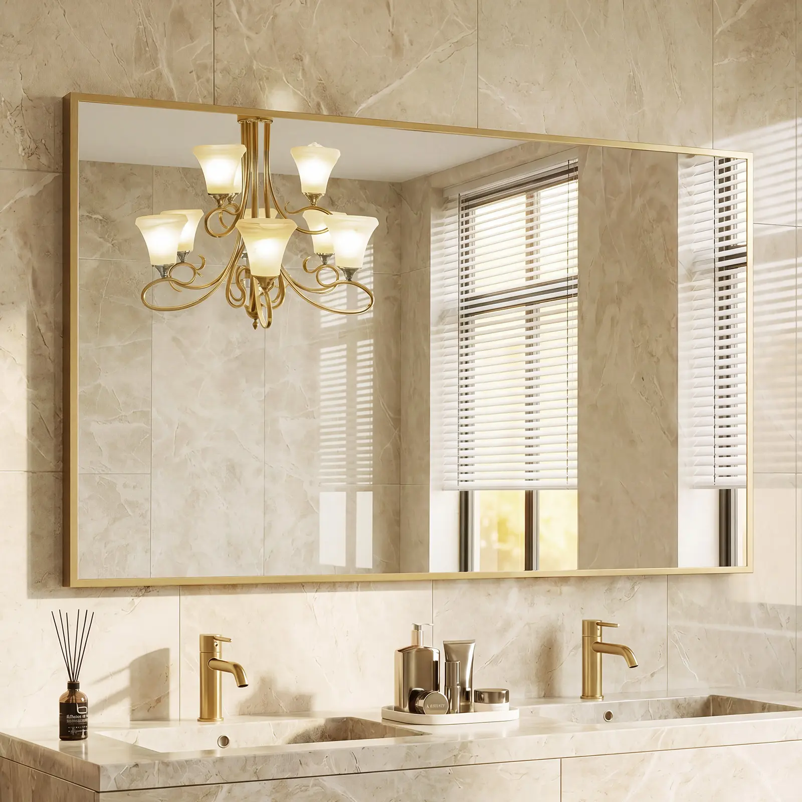 Bathroom Mirror for Over Sink, Rectangle Wall Mount Mirror with Metal Frame, Modern Vanity Mirrors with Tempered Glass, for Home Decor, Anti-Rust, Horizontal or Vertical