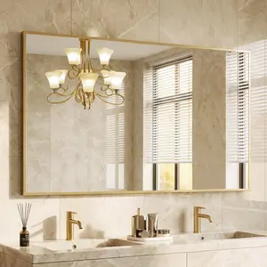 Bathroom Mirror for Over Sink, Rectangle Wall Mount Mirror with Metal Frame, Modern Vanity Mirrors with Tempered Glass, for Home Decor, Anti-Rust, Horizontal or Vertical