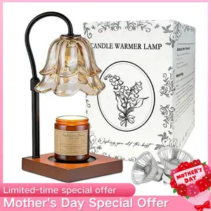 Candle Warmer Lamp Timer Function Dimmable Tulip Shaped Candle Warmer Light Height Adjustable Solid Wood Base Flameless Candle Melting Lamp For Bedroom Living Room