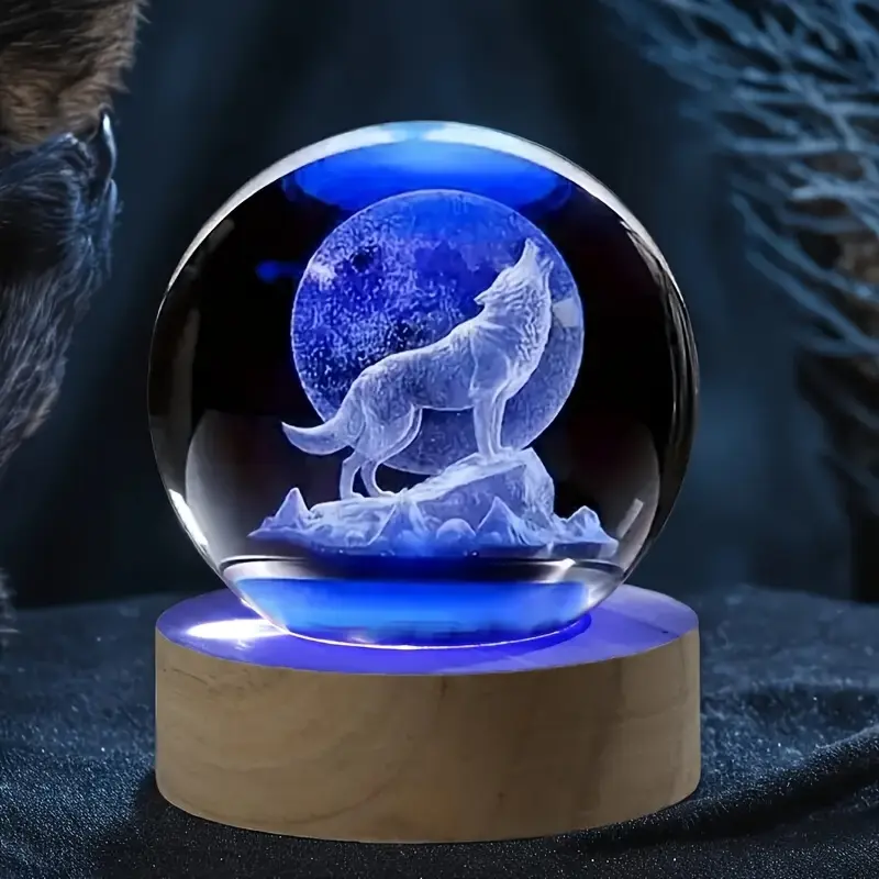 3D Moon Wolf Howl Pattern Laser Engraved LED Color Changing Night Light, LED Mood Light, Decorative Mood Lamp, USB Powered, Home Living Room Decor, Valentine's Day Gift, Led Decoration