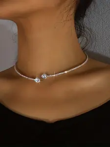 1pc/Elegant Heart-Shaped Zircon Short Necklace for Women, Minimalist Jewelry Design, Cz Neck Chain, Elegant Rhinestone Necklace, Minimalist Necklaces, Dainty Fashion Jewelry, Love Heart Necklace, Perfect for Daily Wear & Special Occasions