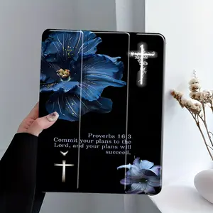 This case features a cross and floral design inspired by Proverbs 16:3, an adjustable stand and pen holder, and a foldable, non-slip TPU design. It's suitable for Samsung, iPad mini, iPad Air, iPad Pro/iPad 10th and 11th generation iPads.
