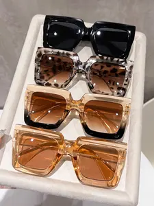 Elegant Oversized Square Women's Sunglasses, Perfect for Vacation, Beach Parties, Music Festivals, Chic & Stylish Eye Protection, Leopard Pattern Sunglasses