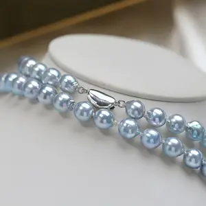 Elegant blue sea salt water pearl necklace - Bohemian vacation style, suitable for casual and gift occasions, versatile for all seasons