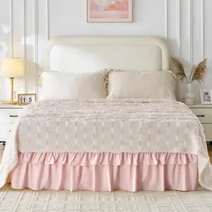 MarryLane ML Double-Ruffle 16 Inch Drop Bed Skirt No Mattress Lifting Adjustable Elastic Belt Twin Full Queen King Cal-King Sizes Clutter Solution Storage Hack for Bedroom RVs