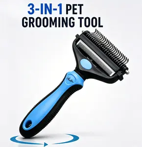 3-in-1 Upgraded Pet Grooming Comb for Dogs & Cats, Deshedding Shedding Tools with Stainless Steel Blades, Fast Loose Fur Removal, No-Pull No-Pain Detangling Thinning Tool for Easy Grooming
