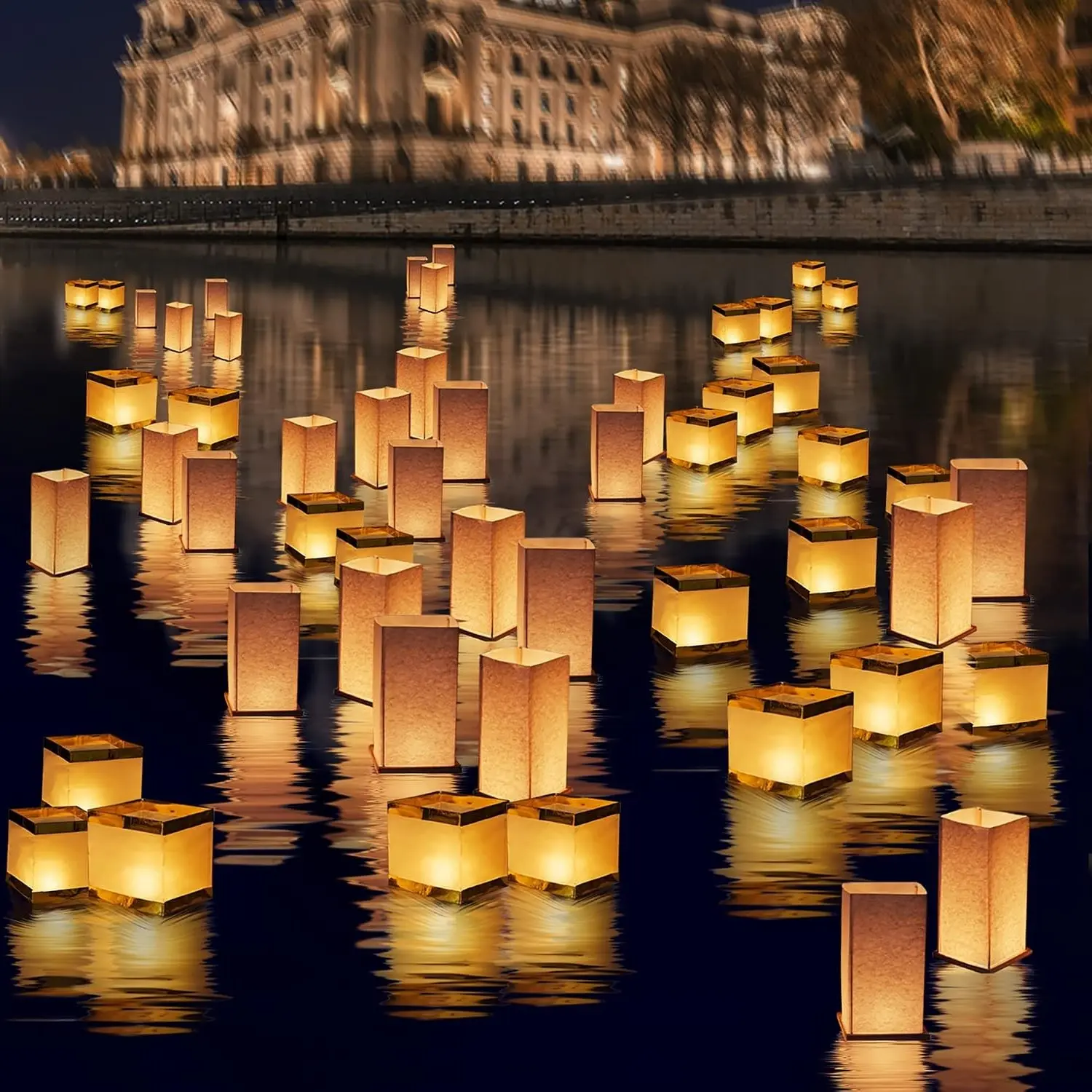 12 Pack Floating Lanterns Square Rectangle Sets, Outdoor Decorative Lanterns with Waterproof, Floating Candles for Pool, River, Memorials, Wedding, Bar, and Parties