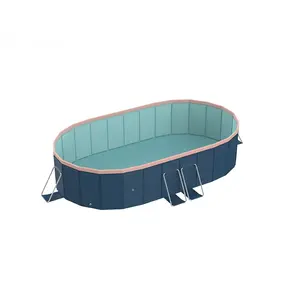 2.8m Oval PVC Free-Inflatable Garden Swimming Pool - Durable, Foldable, Quick-Fill Drain, Dark Blue