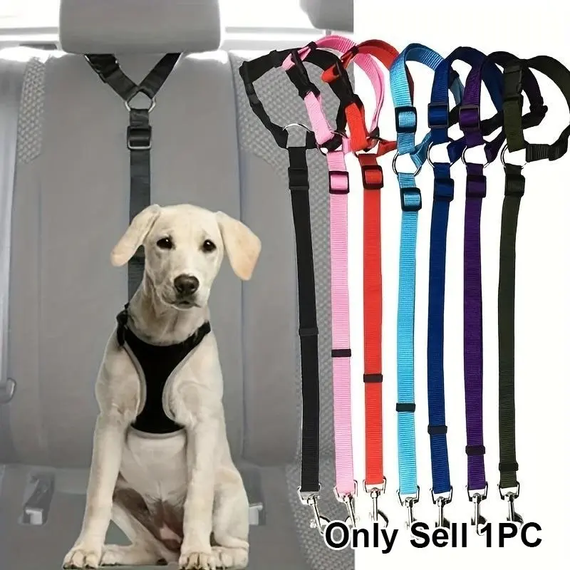 Pet dog car seatbelt, travel restraint rope, car seatbelt safety leash, car headrest restraint strap, adjustable length, Adjustable Safety Harness