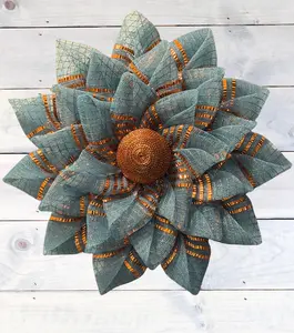 Teal & Copper Fall Mesh Wreath | 22 Inch Front Door Flower Wreath