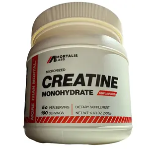 Mortalis Labs Creatine Monohydrate Micronized Powder Unflavored 5g per Serving 100 Servings for Muscle Strength Recovery & Endurance - Fitness