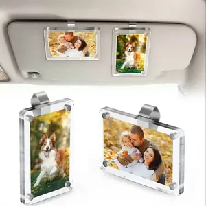 2Pcs Car Picture Holder for Sun Visor-Magnetic2.36""x3.5" Car Visor Photo Clip, Horizontal &Vertical Photo Display, Clear Acrylic Car PictureFrame for Wallet-Size Prints, Great Gift for Drivers