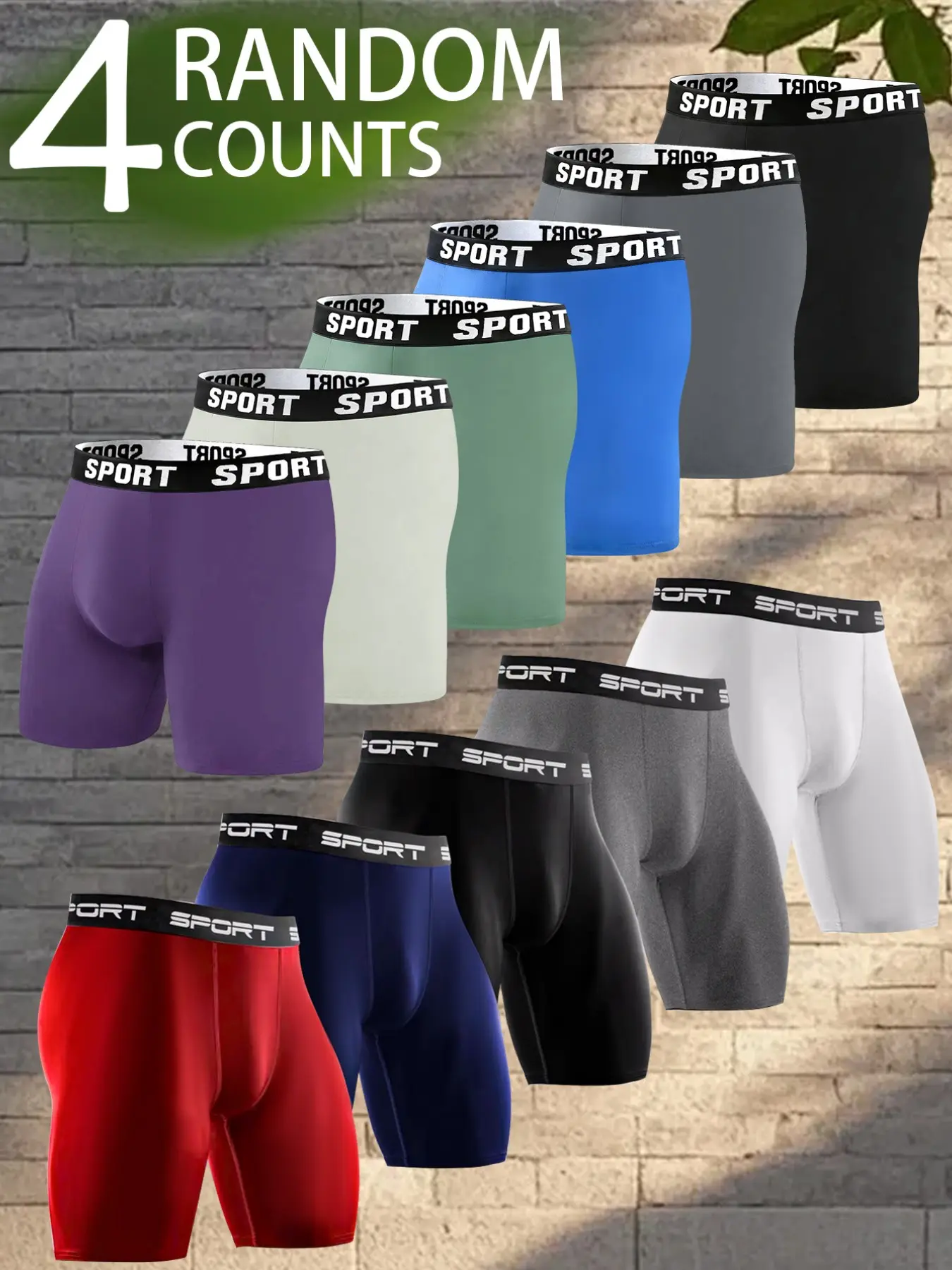 4 pcs random men's slim fit Long style flat cornered underwear-Soft, lightweight, elastic waistband, suitable for Four Seasons sports and daily casual wear, fitness boxing long sincer underwear, Suitable for participating in various outdoor activities.