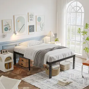 18-Inch Tall Metal Platform Bed Frame: Full Size Bed with Sturdy Support Slats, No Box Spring Required, Easy Assembly, Black Furniture Storage