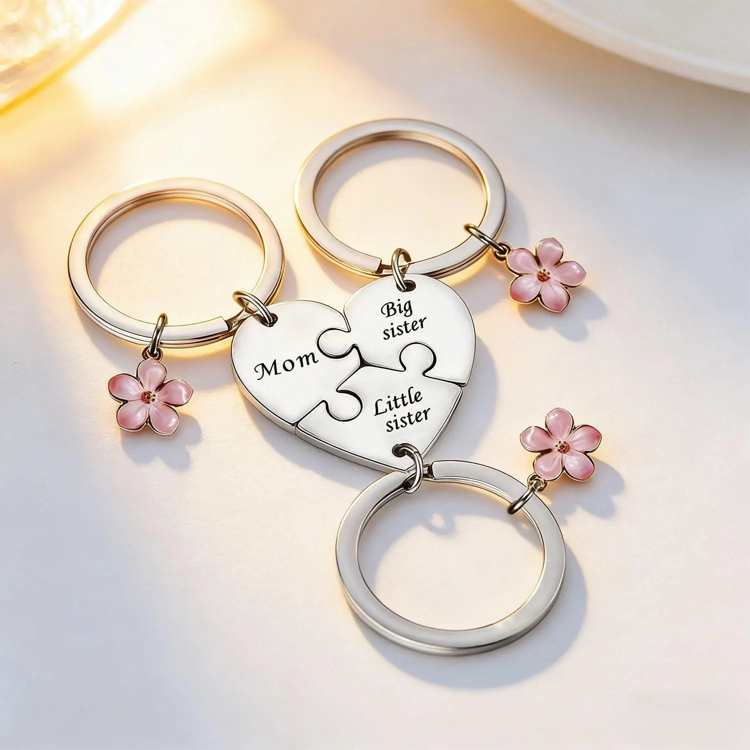 【Mother's Day Gift】Mother Daughter Keychain for 3,Mother Big Sister Little Sister Keychain for 3, Sweet Meaningful Gift for Mom for Mother's Day, Birthday, Christmas or Just Because