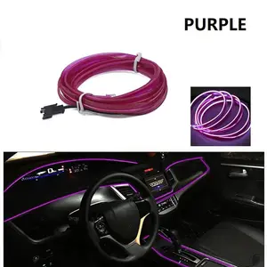 Interior Car LED Strip Lights with Wireless Atmosphere Remote Control, RGB 5 in 1 Ambient Lighting Kits with 16FT Fiber Optic, Purple Colors Car Neon Lights, Sync to Car, Car Accessories, Car Decor