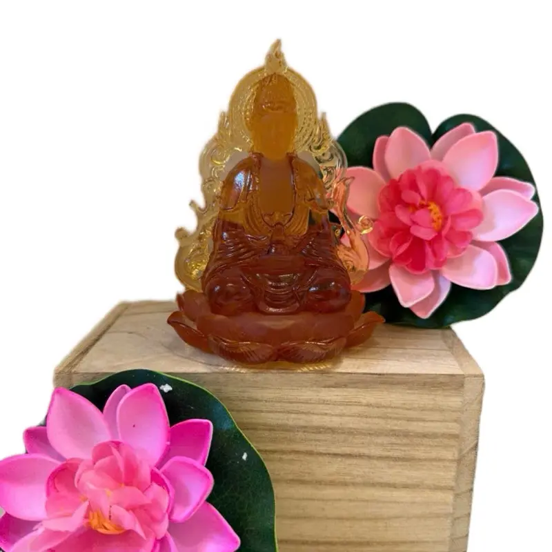 Tượng quan âm đài sen 2 mặt đá lưu ly cao cấp - cao 12cm, ngang 11cm