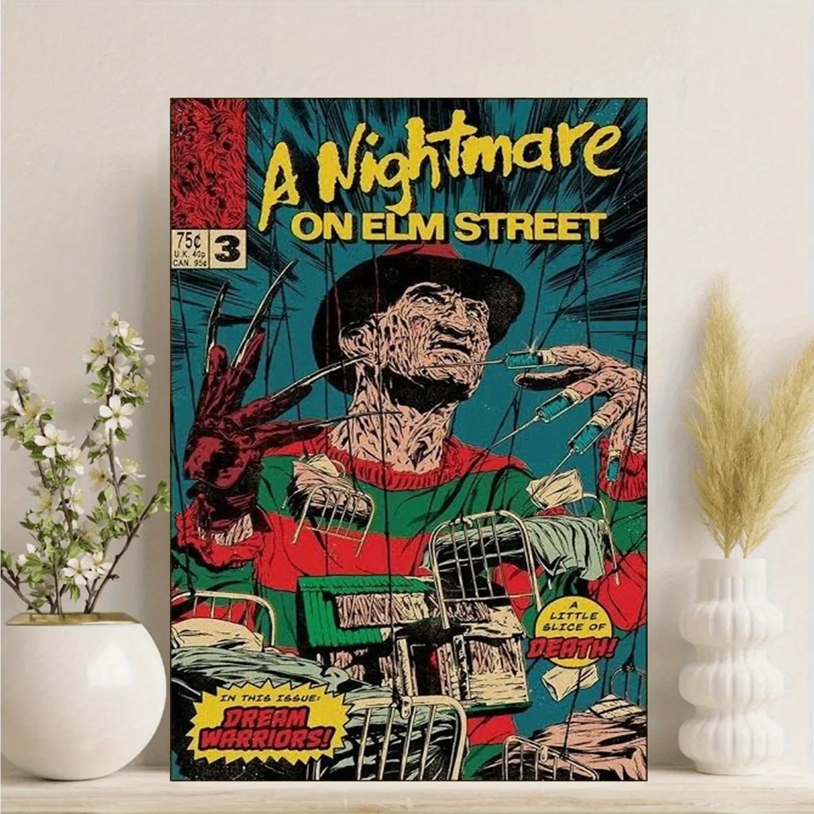 Freddy Krueger A Nightmare on Elm Street Comic Book Poster - 20×30 in Framed/Unframed Lightweight Wood Wall Art, Vintage Room Decor, Horror Hanging Artwork, Home Decoration, Man Cave Wardrobe Accent, Horror Comics