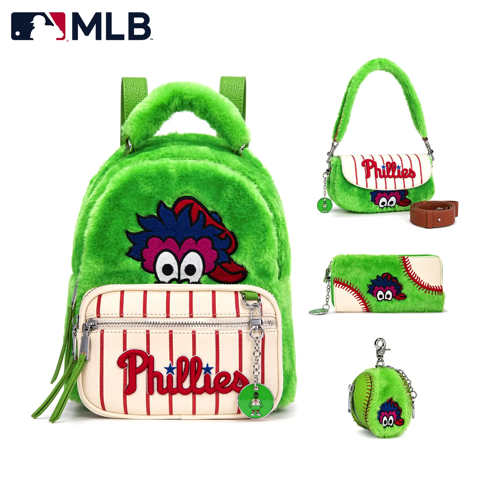 MLB Philadelphia Phillies Plush Bag Collection for Women & Girls, Fuzzy Game Day Backpack, Shoulder Bag, Wallet & Coin Purse, Cute Baseball Fan Gift 152/153/154/155
