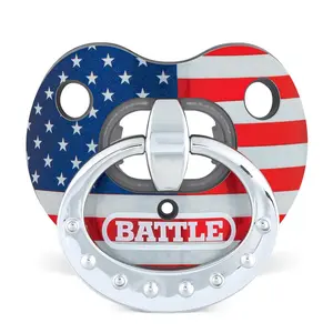 Battle "Binky" Chrome Oxygen Football Mouthguard with American Flag Design No Boiling Required Works with Braces One Size Fits Most