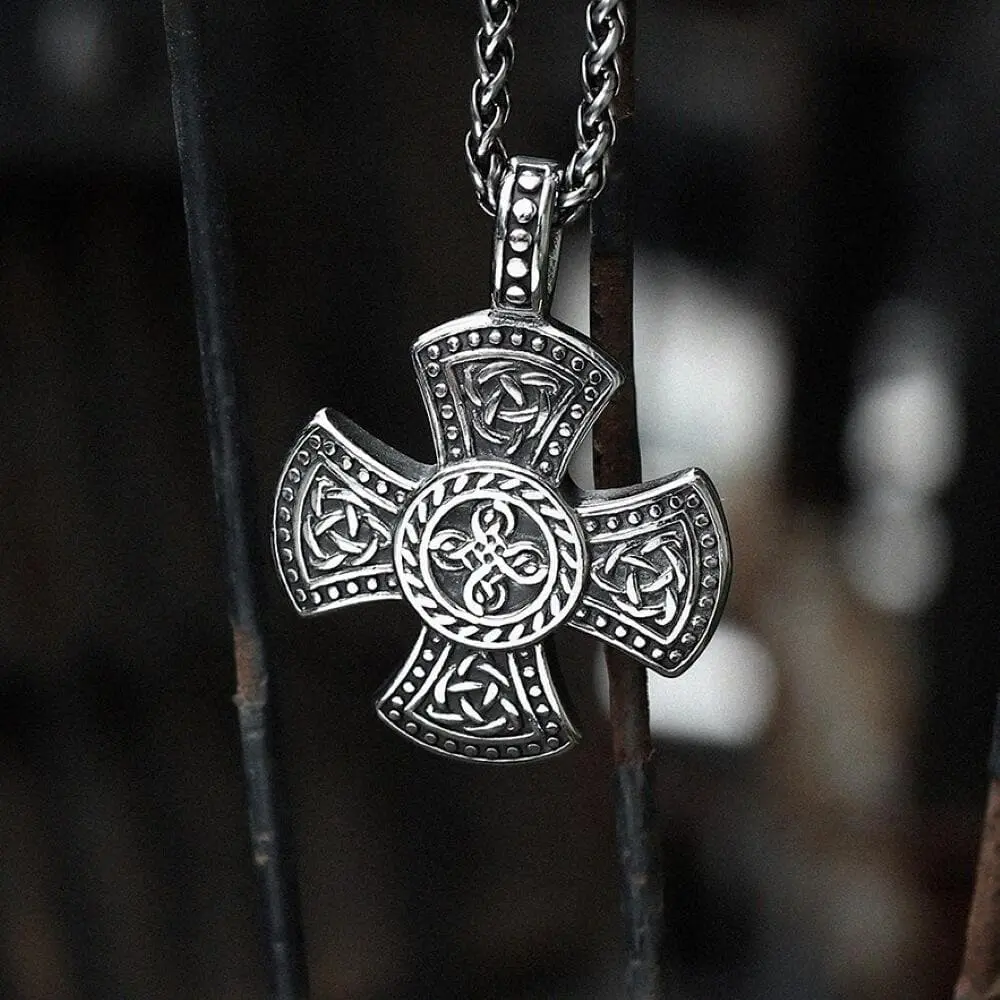 GTHIC Unisex Vintage Celtic Knot Viking Cross Pendant, Geometric Stainless Steel Jewelry for Elegant Adults, Historical and Cultural Enthusiasts Daily Wear, 34 Mm* 45.5 Mm