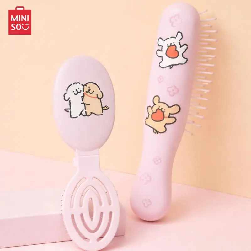 Miniso Maltese Kids Brush, Gentle No-Pull Hair Detangler for Kids & Teens, Adorable Pink Design for Travel, School & Dorm, Hair Brushes & Combs, Detangling Brush, Back To School