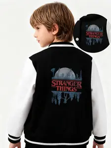 Stranger Things Printed Boys' And Girls' Spring/Autumn Trendy Themed Jackets Baseball Jackets And Cardigans. Fashionable, Casual, Comfortable, Suitable For Daily Outdoor Use, Great Choice For Gift Giving