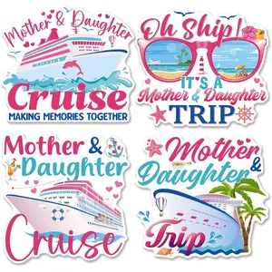 Mother Daughter Cruise Door Magnets Decorations - 4pcs Oval Rubber Magnets for Cruise Door, Nautical Ship Design with Heart & Star Accents, Making Memories Together, Perfect for Cabin, Stateroom, or Party Decor, Cute Fridge Magnets