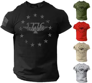 Men's 1776 Distressed Graphic Menswear Round Neck Short-Sleeve Top & Hoodie, American Flag Casual Unisex Fit, Soft Breathable Streetwear for Military Supporters