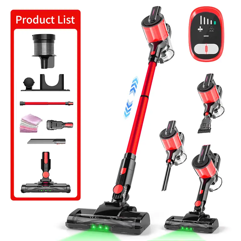 Hearten Cordless Vacuum Cleaner-CR208 Lightweight Stick Vacuum  Anti-Tangle Brush & Green LED, 10-in-1 Cordless Vacuum carpet cleaner machine for Hard Floor/Carpet/Pet Hair/Car Multi-Mode, Cordless Rechargeable Vacuum